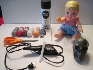 A few items used to make a Halloween Baby Doll, not all items pictured, so please see text!